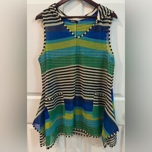 Dalin Hooded Mesh Sleeveless 2 Pocket Striped Swim Cover-up Women’s Size XL